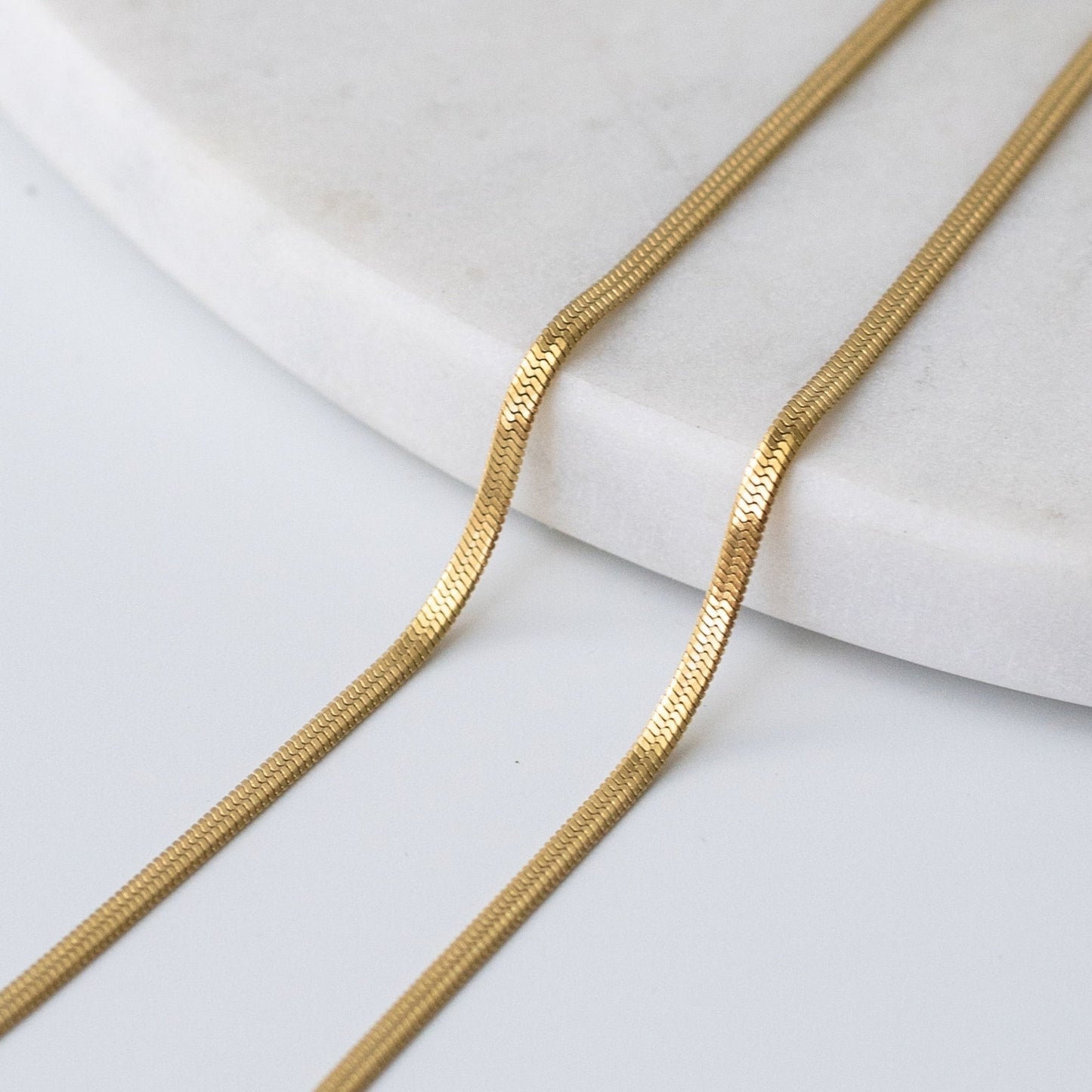 Snake chain necklace in gold and silver finishes, a sleek and timeless gift that says more than fleeting gestures.