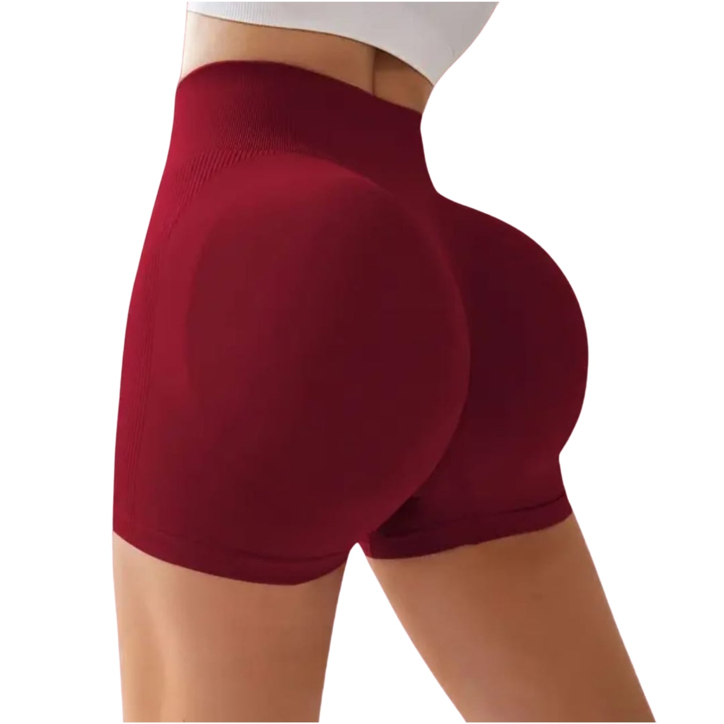 High-waisted gym shorts available in 10 colors and 3 sizes, with an option for a gift box and handwritten message.