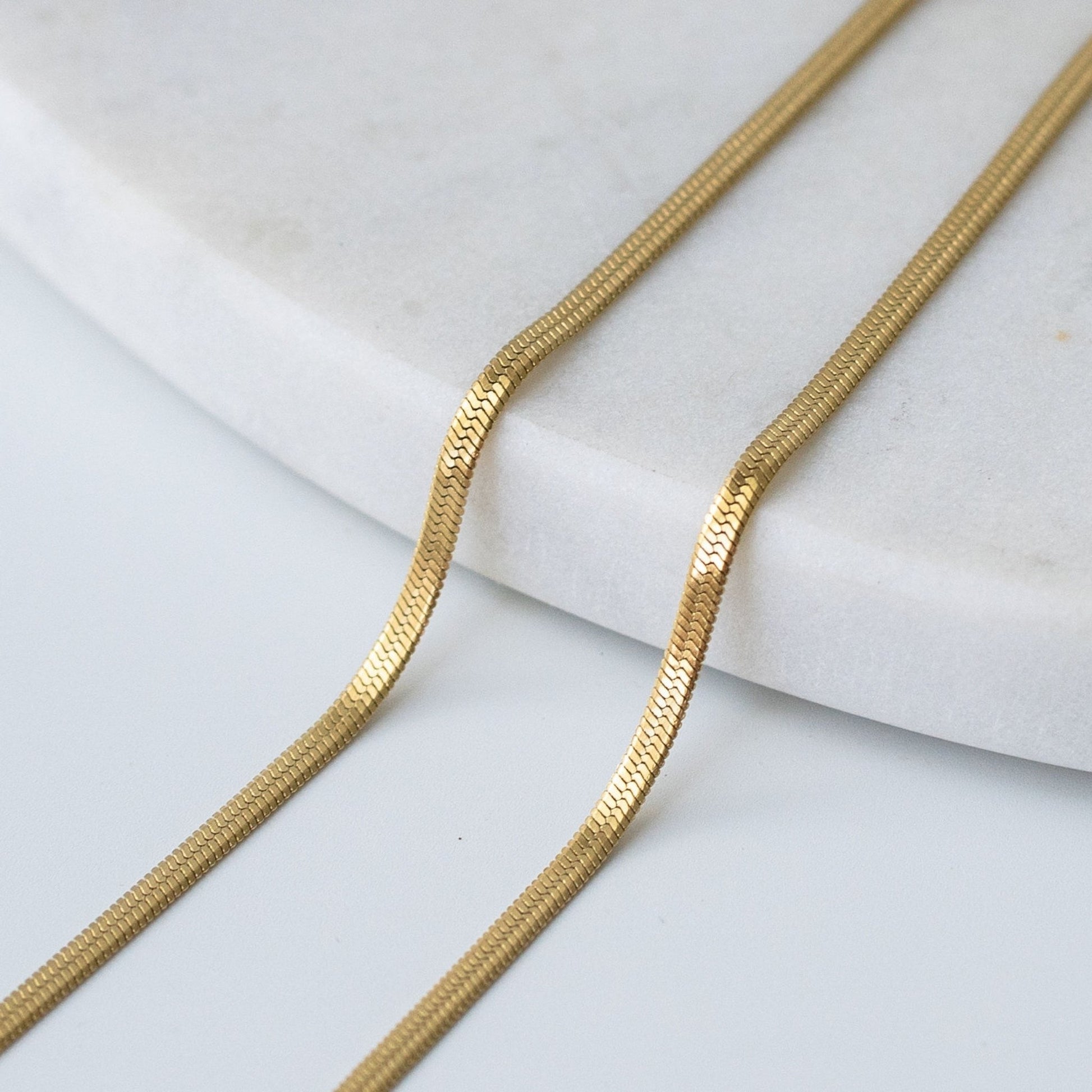 Snake chain necklace in gold and silver finishes, a sleek and timeless gift that says more than fleeting gestures.
